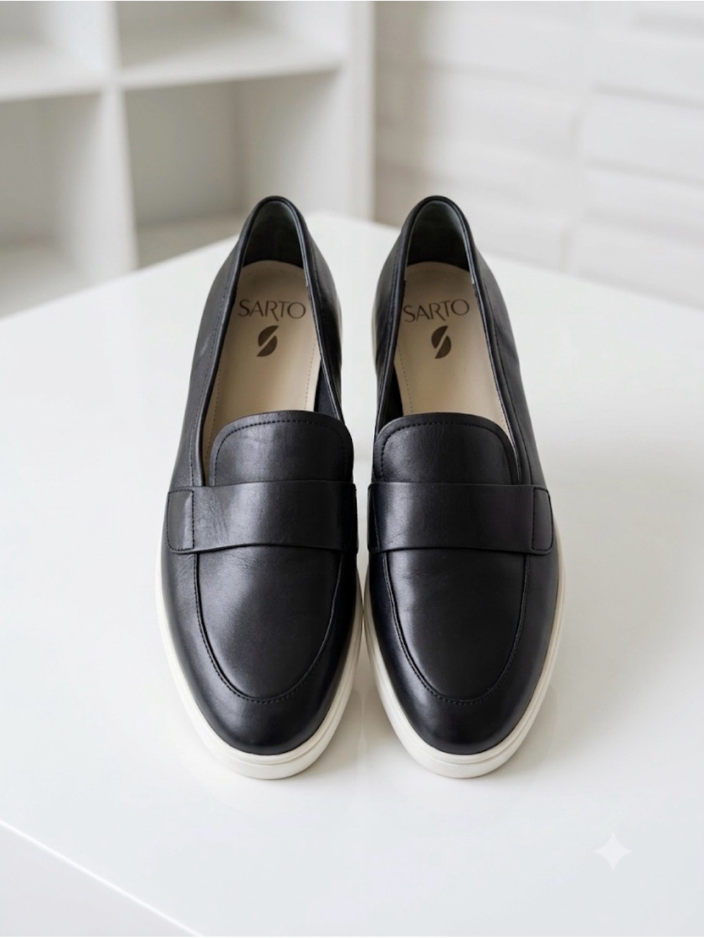 Sarto Black Leather Loafers Slip On Comfort Flats Women’s US 8.5